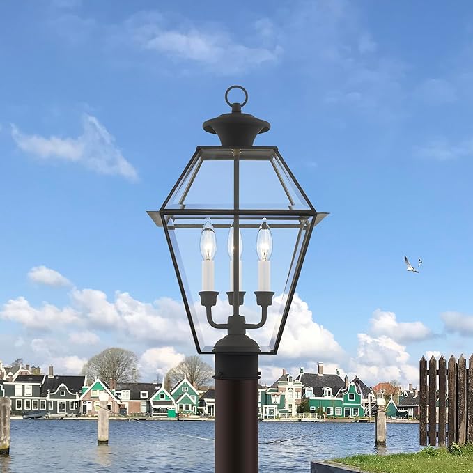 Livex Lighting 2384-04 Westover 3 Light Outdoor Black Finish Solid Brass Wall Lantern with Clear Beveled Glass, 22" x 12" x 22"