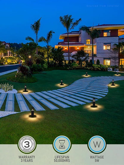 LEONLITE RGB Low Voltage Pathway Lights, 5W 12V AC/DC Path Lighting,Unique Light Pattern, Aluminum Housing, IP65 Waterproof for Outdoor Path Sidewalk Walkway, 3000K Warm White, Pack of 4