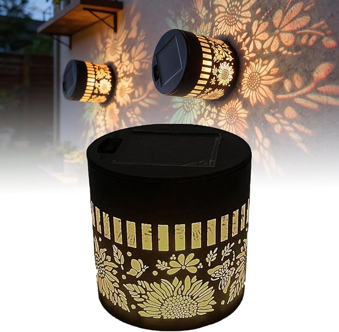 Solar Mandala Lights Outdoor Decorative - Waterproof Metal Mandala Solar Wall Lights, Artistic Fence & Step Lights for Garden, Patio, Backyard, Yard & Outdoor Home (1, Sunflower-Colored Light)