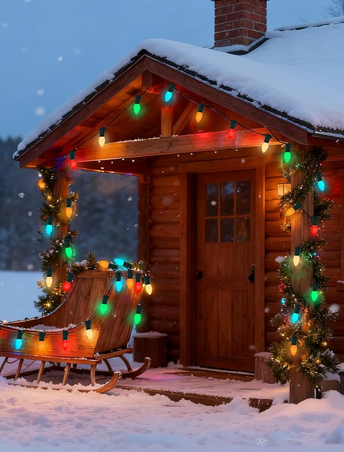 25Ft C7 LED Multicolor Christmas Lights Outdoor, C7 Vintage Christmas String Lights with 25 Shatterproof Colorful Bulbs, Hanging Retro Christmas Tree Lights for Party Backyard Garden Patio Holiday
