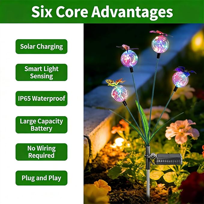 Solar Garden Lights, Swaying Butterfly Light, Swaying in The Wind, Solar Outdoor Lights, Yard Patio Pathway Decoration, Flexibility Iron Wire & Realistic Butterflies (Multicolor)