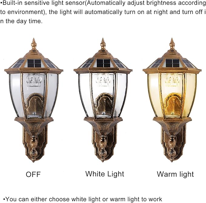 Solar Wall Lamp with Light Sensor, Waterproof Outdoor Led Hexagonal Light Fixture for Garage, Front Porch, Fence, Yard, Bronze