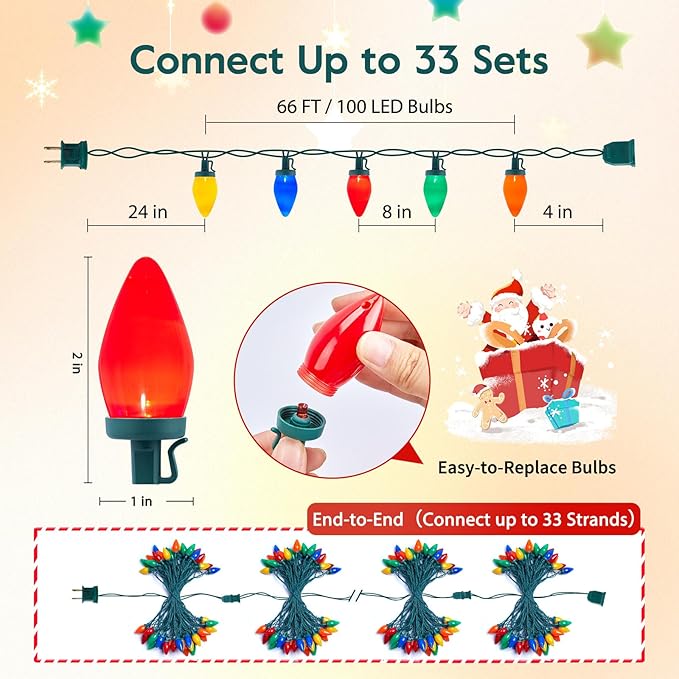 Brightown C9 LED Christmas String Lights, 66ft Multi-Color Outdoor Light String with 100 Smooth Opaque Bulbs | Lumora