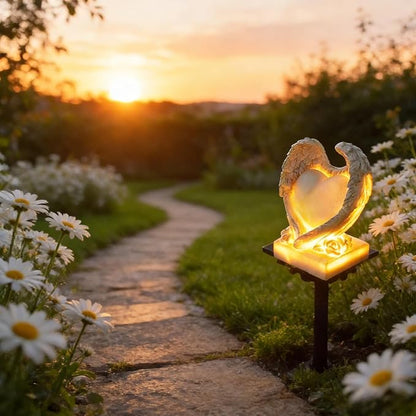 Angel Heart Solar Garden Path Light, Resin Outdoor Decoration, 17.1 In Waterproof Led Pile Light With Heart-Shaped Inscription, For Courtyard Lawn