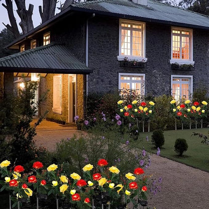 Solar Lights Outdoor Garden Decorations Solar Rose Flower Lights with 6 Rose Flowers Waterproof for Garden Patio Yard Pathway Decorations 7 Colors Changing (2 Pack)