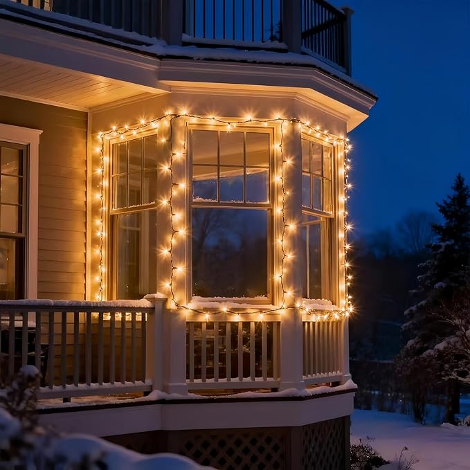 LUCKY SHINE 200 Clear Christmas Lights, Commercial Grade Pack of 2 Sets 100 Light and 66 Ft Black Wire, for Indoor and Outdoor Use.