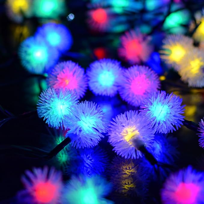 Hann® 22FT 50 LED Solar String Lights Dandelion Ball Fairy Decorative Lights for Outdoor Home Lawn Garden Patio Party and Holiday Decorations (Dandelion,Multi-Color)