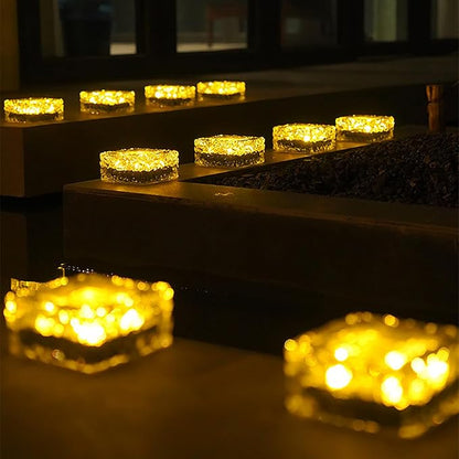 keeda Solar Brick Lights Waterproof Solar Path Ice Cube Lights Outdoor LED Decorative Ice Block Floor Tile Lights for Garden, Pathway, Patio, Walkway (Warm White, Pack of 2)