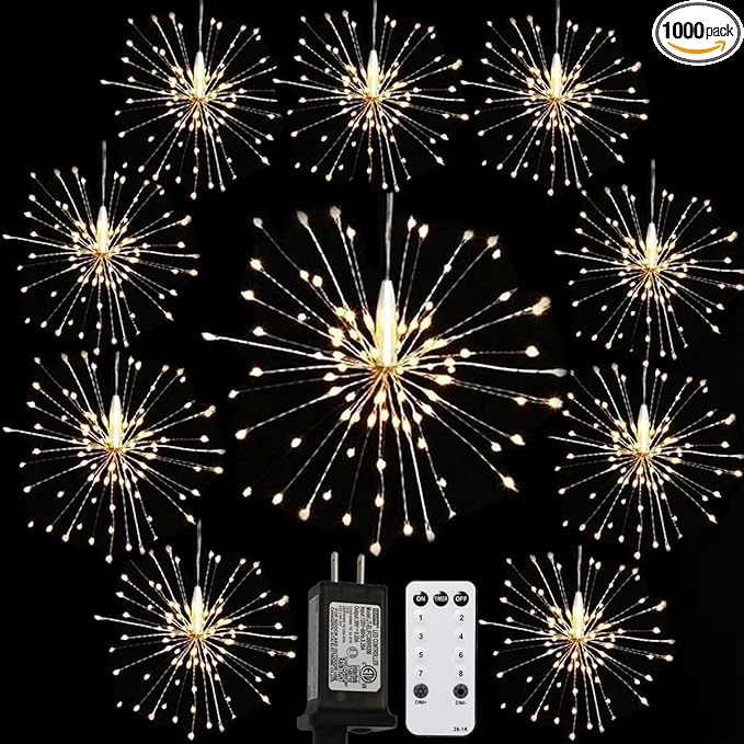 10 Pcs Total 1000 LED Firework Copper Wire Lights, 8 Modes Fairy Twinkle Lights Plug in String Lights 1M/3.3FT | Lumora