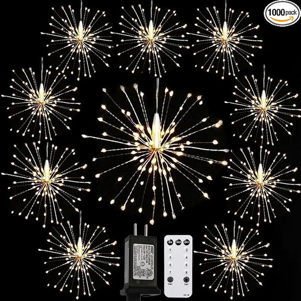 10 Pcs Total 1000 LED Firework Copper Wire Lights, 8 Modes Fairy Twinkle Lights Plug in String Lights 1M/3.3FT | Lumora