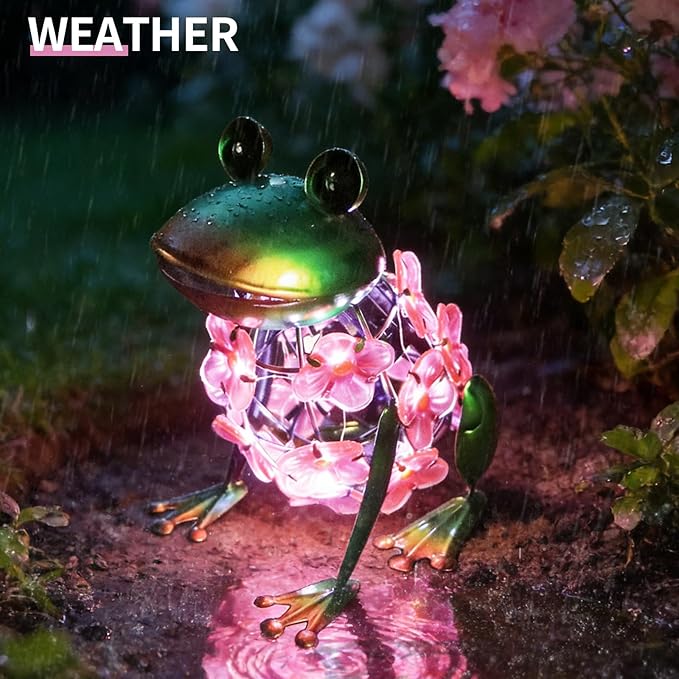 VCUTEKA Frog Solar Lights Outdoor, Solar Lantern Waterproof LED Hydrangea Flower Lights Frog Tabletop Decorations | Lumora