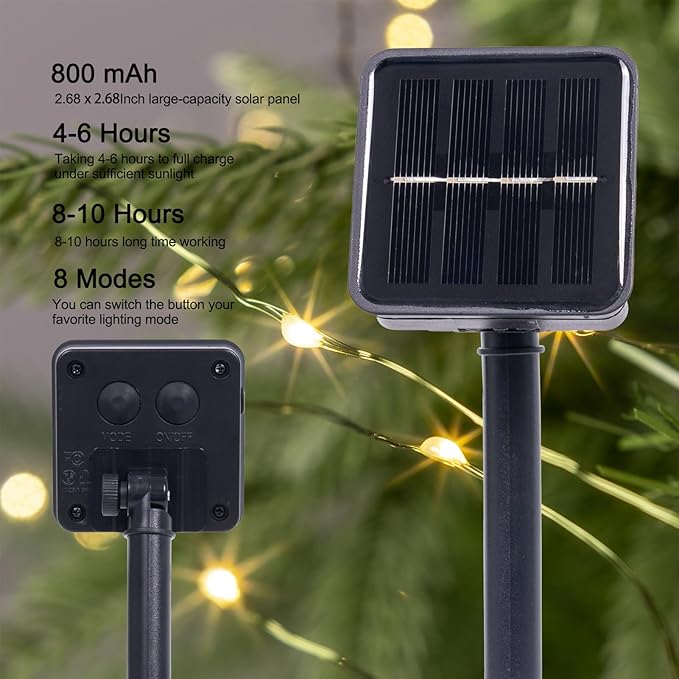 Solar String Lights for Outside,33FT 100LEDs (2 Pack) Solar Fairy Lights,Waterproof 8 Modes Outdoor String Light for Patio Garden Backyard Tree Balcony Christmas,Green Wire,Warm White
