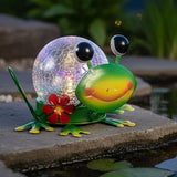 Solar Lights Outdoor Frog Garden Decor with Crackle Glass Globe Lights - Cute Metal Frog Decor for Yard Lawn Patio | Lumora