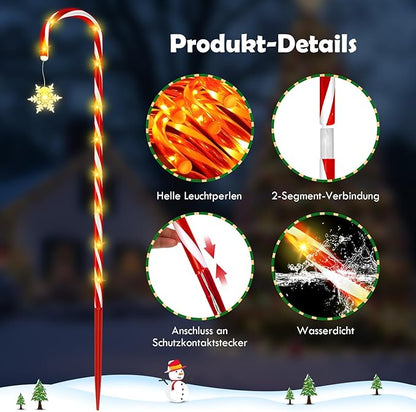 HELESIN Light Chain Candy Cane, 10 Pieces Raised Design Candy Sticks LED Outdoor, 110LED 12 Modes Candy Sticks Lighted, Waterproof Snowflake Christmas Lighting for Garden Christmas Decor