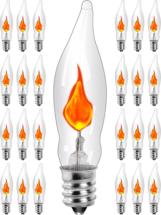 25-Pack Realistic Flame Light Bulbs, Vintage C18 E12 Bulb with Candelabra Base, Ideal Replacement for Outdoor & Indoor Holiday Lighting, Porches, and Chandeliers
