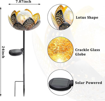 Bshine Lotus Solar Light Outdoor, Waterproof Crack Glass Globes LED Lotus Flower Metal Stake Valentine's Day Outdoor Decor Yard, Courtyard, Path, Art Lawn Ornaments, Gift for Mom Housewarming, Yellow