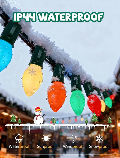 Abeja 25FT C7 Multicolor Light Outdoor, Vintage Christmas String Lights with 27 Multicolor Ceramic Bulbs (2 Spare), Hanging Christmas Lights for Outdoor Xmas Patio Wedding Party Garden Decor