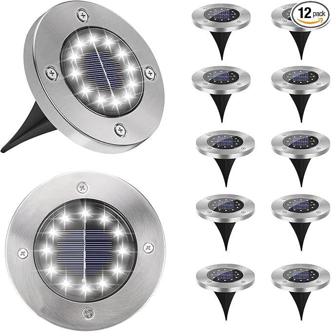 Solar Lights Outdoor Waterproof, 12 Packs Bright Solar Ground Lights with Updated 12 LEDs, Solar Garden Lights | Lumora