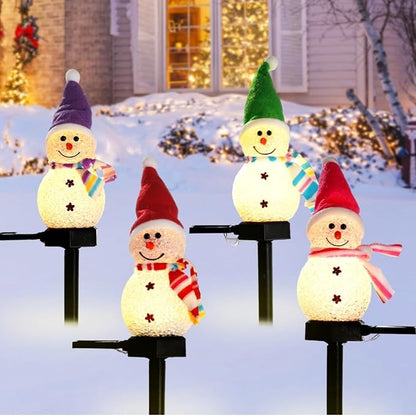 Christmas Yard Decor, 4 Pcs Snowman Solar Lights, Outdoor Garden Pathway Lights, Waterproof Led Christmas Decorations