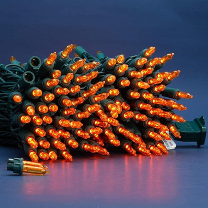 200 Count Orange LED Christmas Lights, 66 ft Green Wire UL Certified Commercial Grade Holiday String Light Set (Orange)