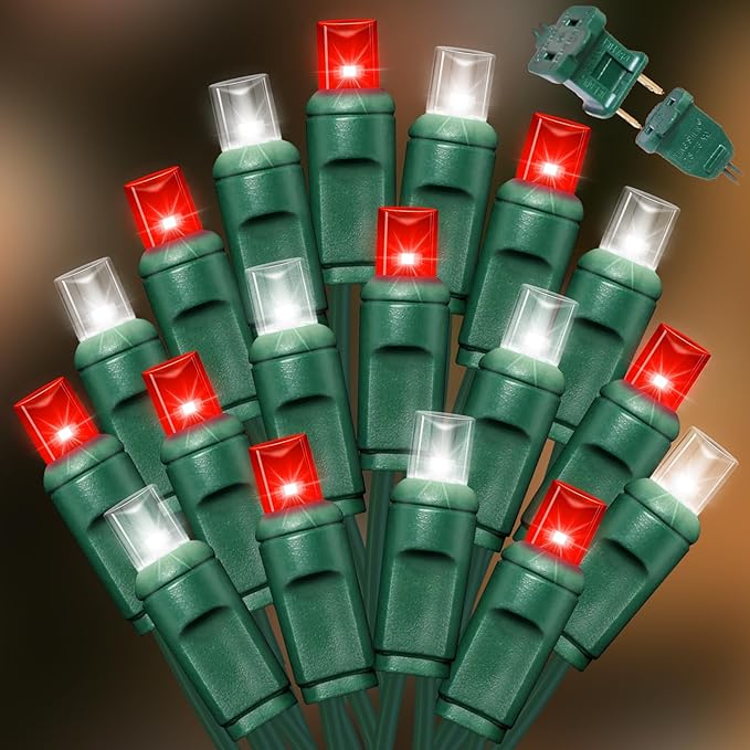 LAMPHOME Red White Valentine's String Lights，300FT 600LED (12pk of 50Lights) Fairy Light Decor Indoor & Outdoor Party Patio Bedroom, Xmas Tree Garland Easter Holiday Decoration