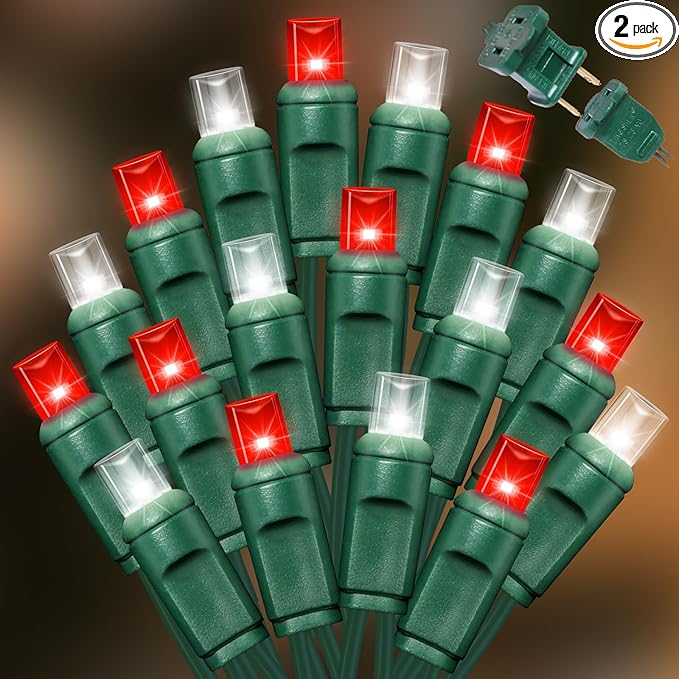 LAMPHOME Red White Valentine's String Lights，50FT 100LED (2pk of 50Lights) Fairy Light Decor Indoor & Outdoor Party Patio Bedroom, Xmas Tree Garland Easter Holiday Decoration