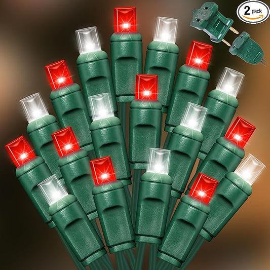 LAMPHOME Red White Valentine's String Lights，50FT 100LED (2pk of 50Lights) Fairy Light Decor Indoor & Outdoor Party Patio Bedroom, Xmas Tree Garland Easter Holiday Decoration