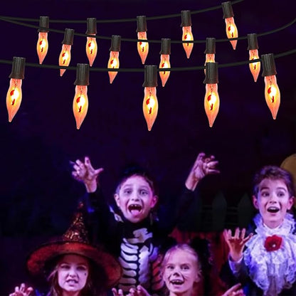 Halloween Flickering Flame String Lights, 10Ft Outdoor Christmas Lights 10 Flicker Flame Bulb Light, Plug in Hanging Patio Light for Indoor Outdoor Party Backyard Christmas Halloween Decor