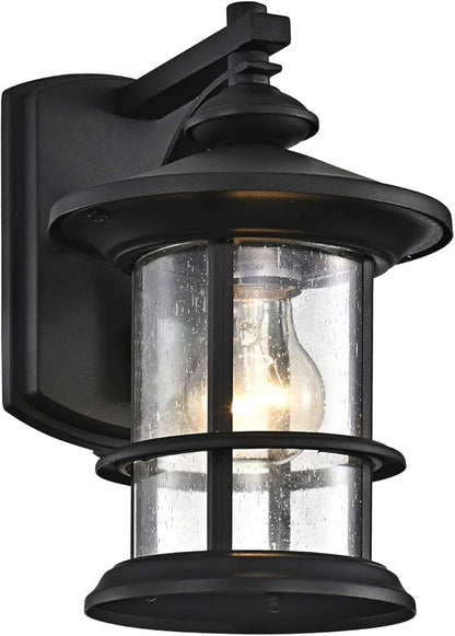 MICSIU 10" Black Outdoor Light Fixtures Wall Mount, Exterior Wall Sconce with Clear Seedy Glass, Modern Outside Lantern for House, Porch, Patio & Garage, E26 Base, 1-Pack