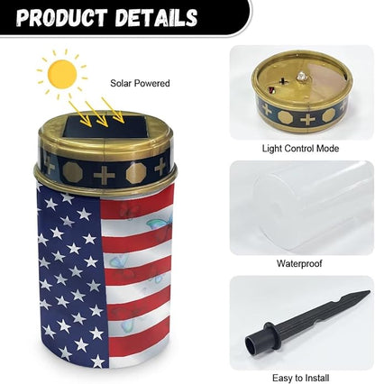 Poceacles Solar Lights Outdoor Lights Solar Powered Cemetery Lights Grave Solar Candles Outdoor Stake Lights Garden Solar Lantern Waterproof Decoration, American Flag Butterfly, Pack of 4