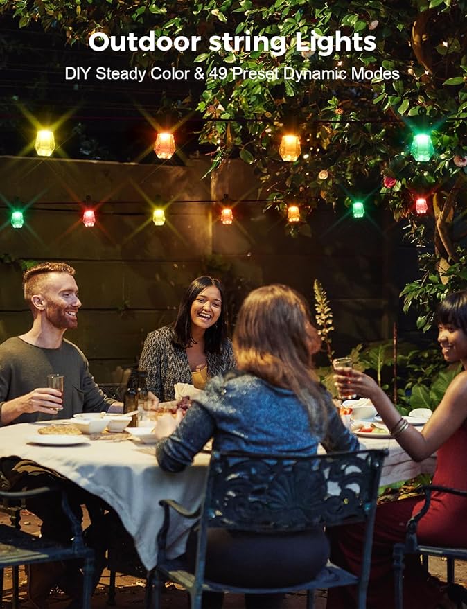 XMCOSY+ 48FT Smart Outdoor String Lights - RGBCWIC Dimmable Acrylic Bulbs, Color Changing LED Patio Lights APP WiFi | Lumora