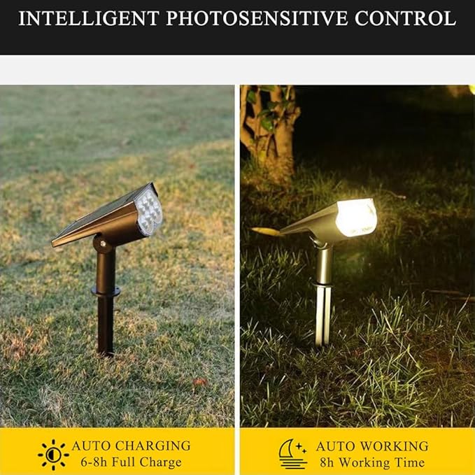 Solar Spot Lights Outdoor, 4 Pack 300LM IP65 Waterproof Solar Landscape Lights with 2000mAh Battery for Pathway, Garden, Yard, Patio（Warm White）