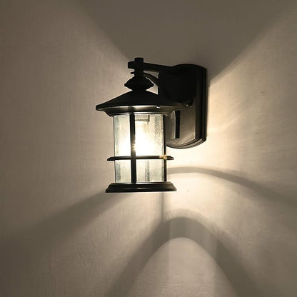 MICSIU 12.5" Large Outdoor Wall Light Fixture, Textured Black Exterior Sconce with Clear Seeded Glass, Anti-Rust Farmhouse Porch Light for Front Door, Garage, Patio, E26 Base, 1-Pack