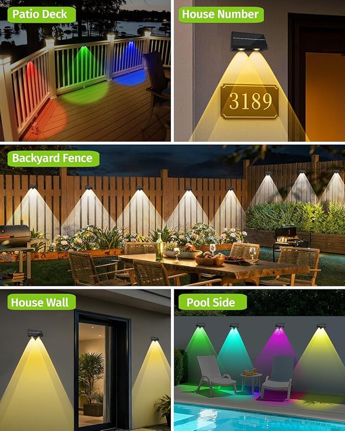 Solar Fence Lights Outdoor with Remote Control, RGB Color Changing & Warm/Cool White LED Deck Lights, High | Lumora