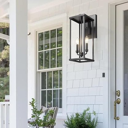 Bestshared Outdoor Wall Light, 20 Inch Modern Exterior Wall Sconce with Clear Glass, Weather Resistant Outside Lights for House, Black Hardwired Outdoor Lights for Front Porch, Patio,Entryway(2 Pack)