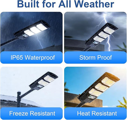 Solar Street Light Outdoor, Motion Sensor Solar Powered Lights, Dusk to Dawn Flood Lights with Remote Control, Waterproof Security Lighting for Yard Driveway Pathway Parking Lot Patio Porch