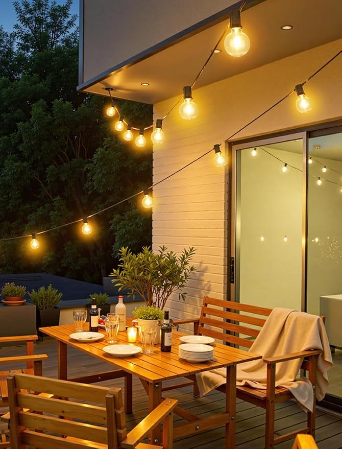 100FT(4x25FT) Solar String Lights Outdoor with Remote, Waterproof Dimmable 3 Modes Patio Light with 40+3 LED G40 | Lumora