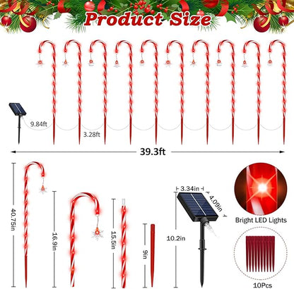 Solar Christmas Candy Cane Lights Outdoor, 20 Pack 110Led 41inch Large Christmas Decorations Pathway Lights with 8 Modes for Xmas Tree Patio Garden Yard Lawn Holiday Party Walkway Decor