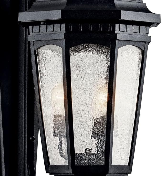 Kichler Courtyard 40.50" 3 Light Outdoor Wall Light with Clear Seeded Glass in Textured Black | Lumora