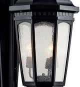 Kichler Courtyard 40.50" 3 Light Outdoor Wall Light with Clear Seeded Glass in Textured Black | Lumora