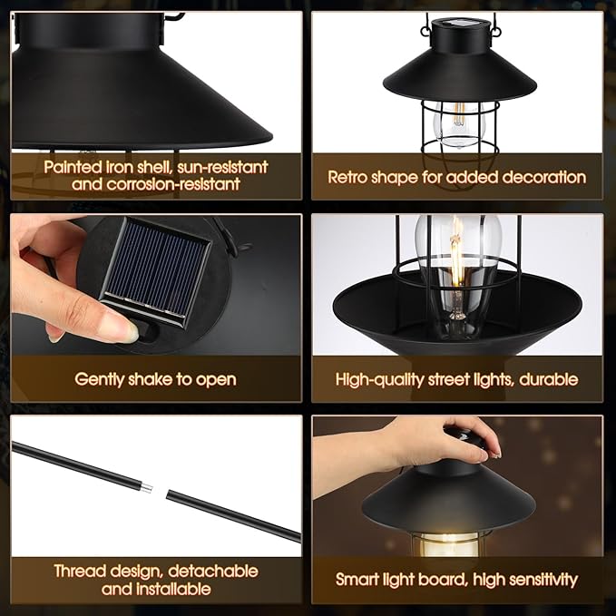 Retisee 4 Pack 31 Inch Hanging Solar Light Outdoor with Shepherd Hook Solar Lanterns Outdoor Waterproof Metal | Lumora