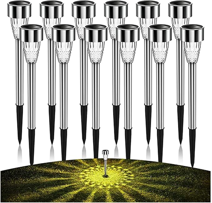 12 Packs Solar Pathway Lights - Stainless Steel Waterproof Auto On/Off Dusk to Dawn for | Lumora