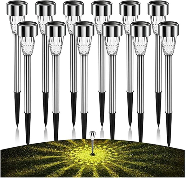 12 Packs Solar Pathway Lights - Stainless Steel Waterproof Auto On/Off Dusk to Dawn for | Lumora