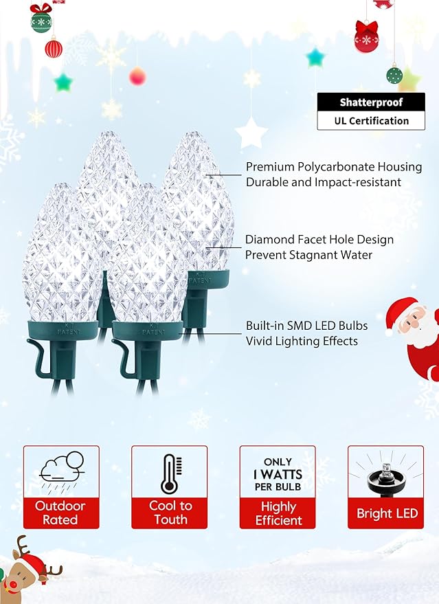C9 LED Christmas Lights Outdoor, 81 Feet 100 LED String Light with Timer & 8 Lighting Mode, Waterproof Commercial | Lumora