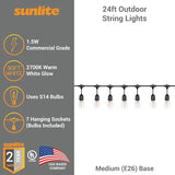 Sunlite 80571 24ft Outdoor String Lights, 1.5W Commercial Grade, Waterproof, Linkable Strands, UL Listed, 7 Hanging | Lumora