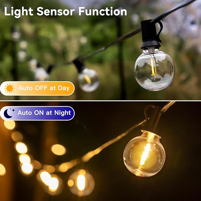 Outdoor String Lights with Remote Dimmer, 50 + 3 Spare G40 LED Bulbs Plug in Connectable Patio Lights, Waterproof Hanging Lights for Backyard Camping Balcony Yard Deck Party(100FT)