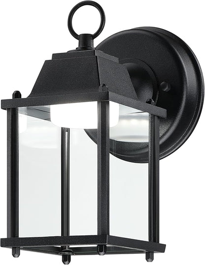 LIT-PaTH Outdoor LED Wall Lantern, Wall Sconce as Porch Lighting Fixture, 5000K Daylight White, 9.5W 800 Lumen, Aluminum Housing Plus Glass, Black Finish, 1-Pack