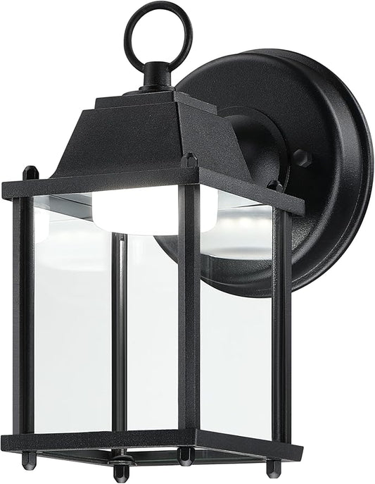 LIT-PaTH Outdoor LED Wall Lantern, Wall Sconce as Porch Lighting Fixture, 5000K Daylight White, 9.5W 800 Lumen, Aluminum Housing Plus Glass, Black Finish, 1-Pack