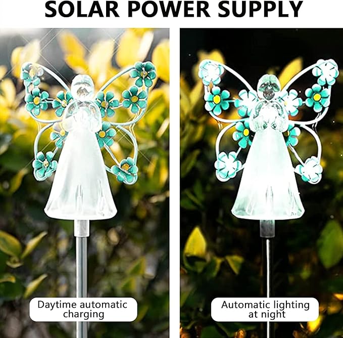 Solar Garden Lights 2pcs Fairy Garden Ornaments Outdoor Solar Pathway Lights, Flower Fairy Resin Figurine Lamp for Courtyard Lawn, Commemorate Gift (Color : Blue)