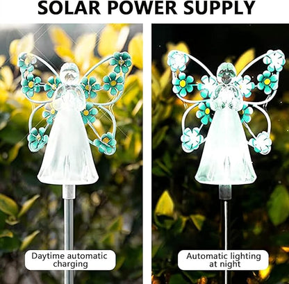 Solar Garden Lights 2pcs Fairy Garden Ornaments Outdoor Solar Pathway Lights, Flower Fairy Resin Figurine Lamp for Courtyard Lawn, Commemorate Gift (Color : Blue)